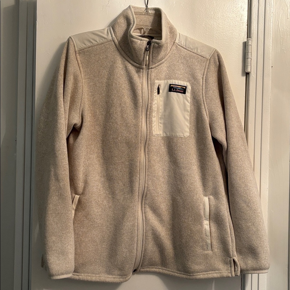 LL Bean sweater fleece full zip. Oatmeal color. Sz L